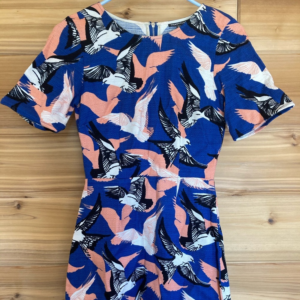 Unique fitted vintage bird mini dress shirt sleeves